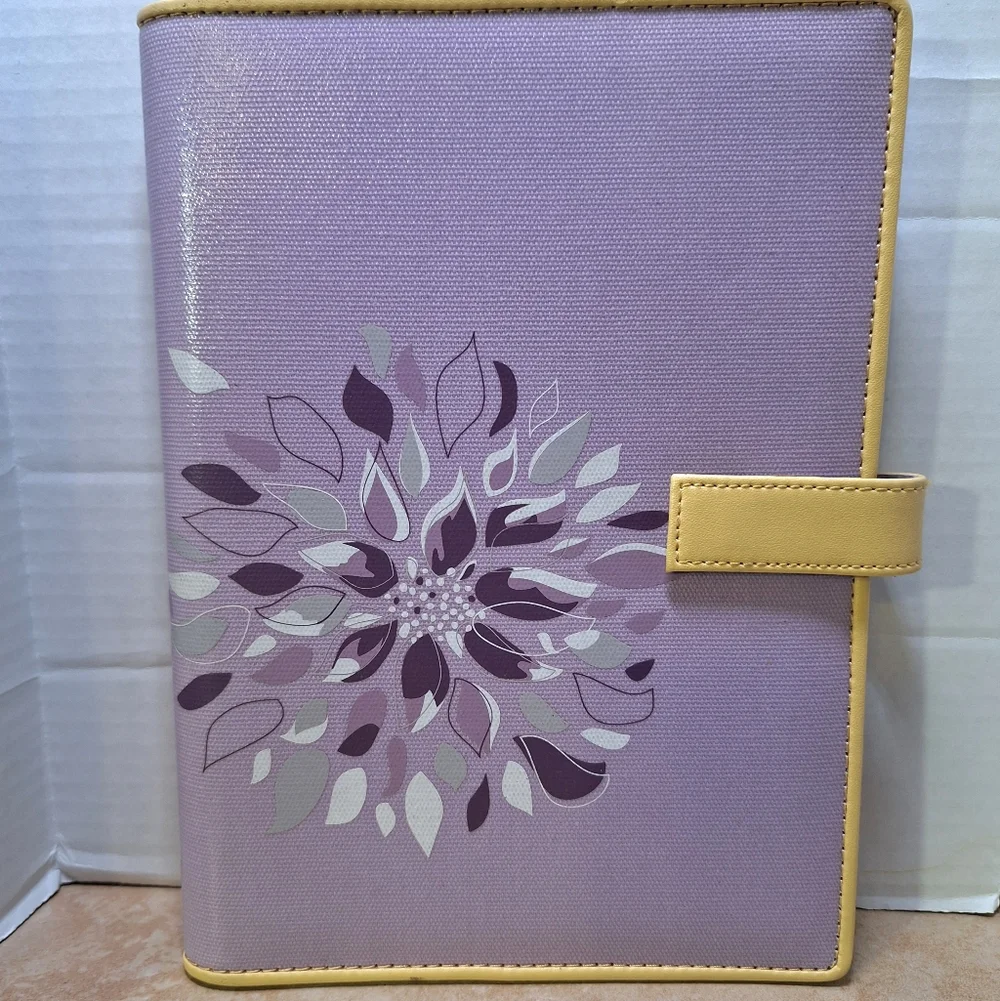 Franklin Covey 365 Purple Floral Organizer Cover Snap Front 7x9 Pockets CC Slots